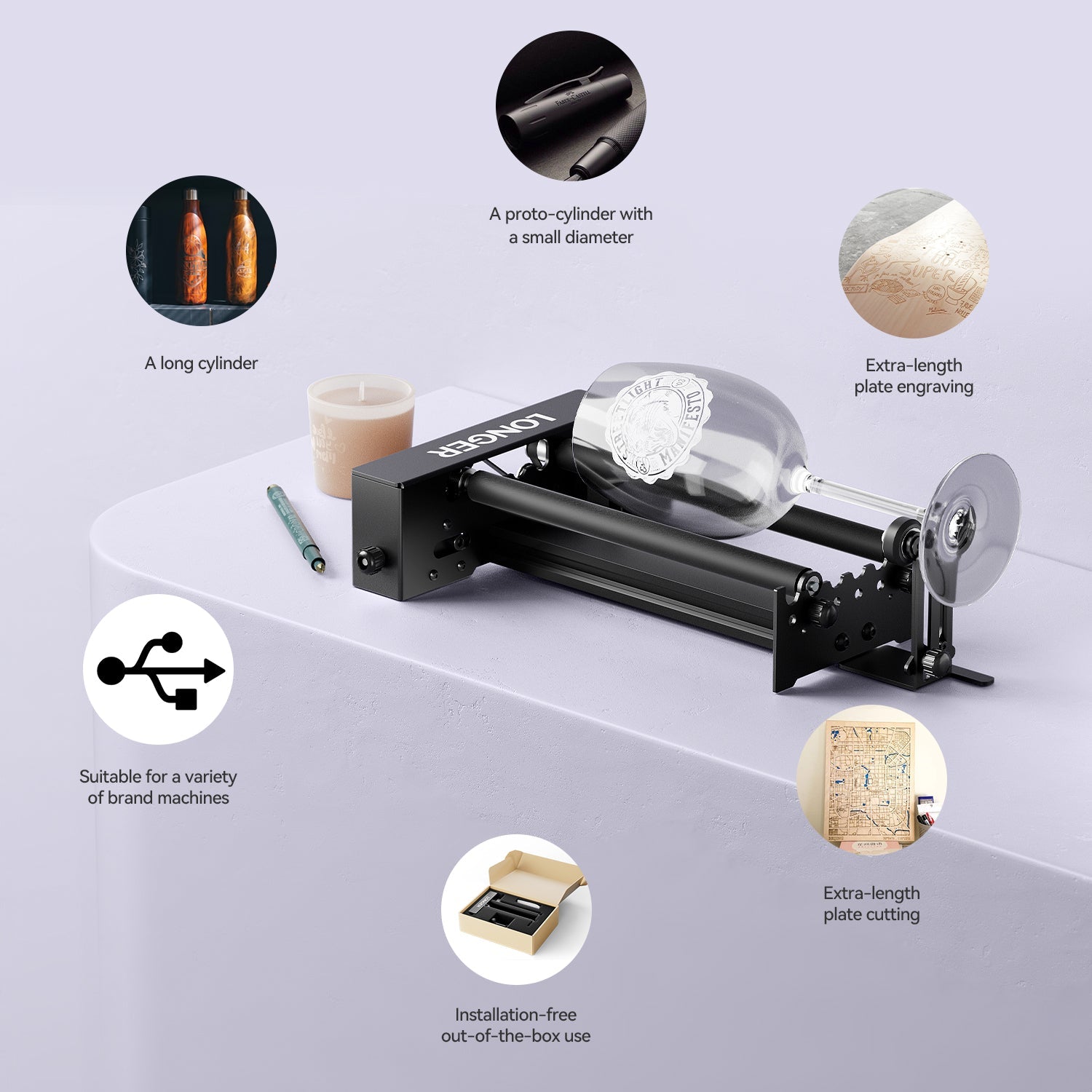 Longer Rotary Roller Upgrade Kits for Laser Engraver