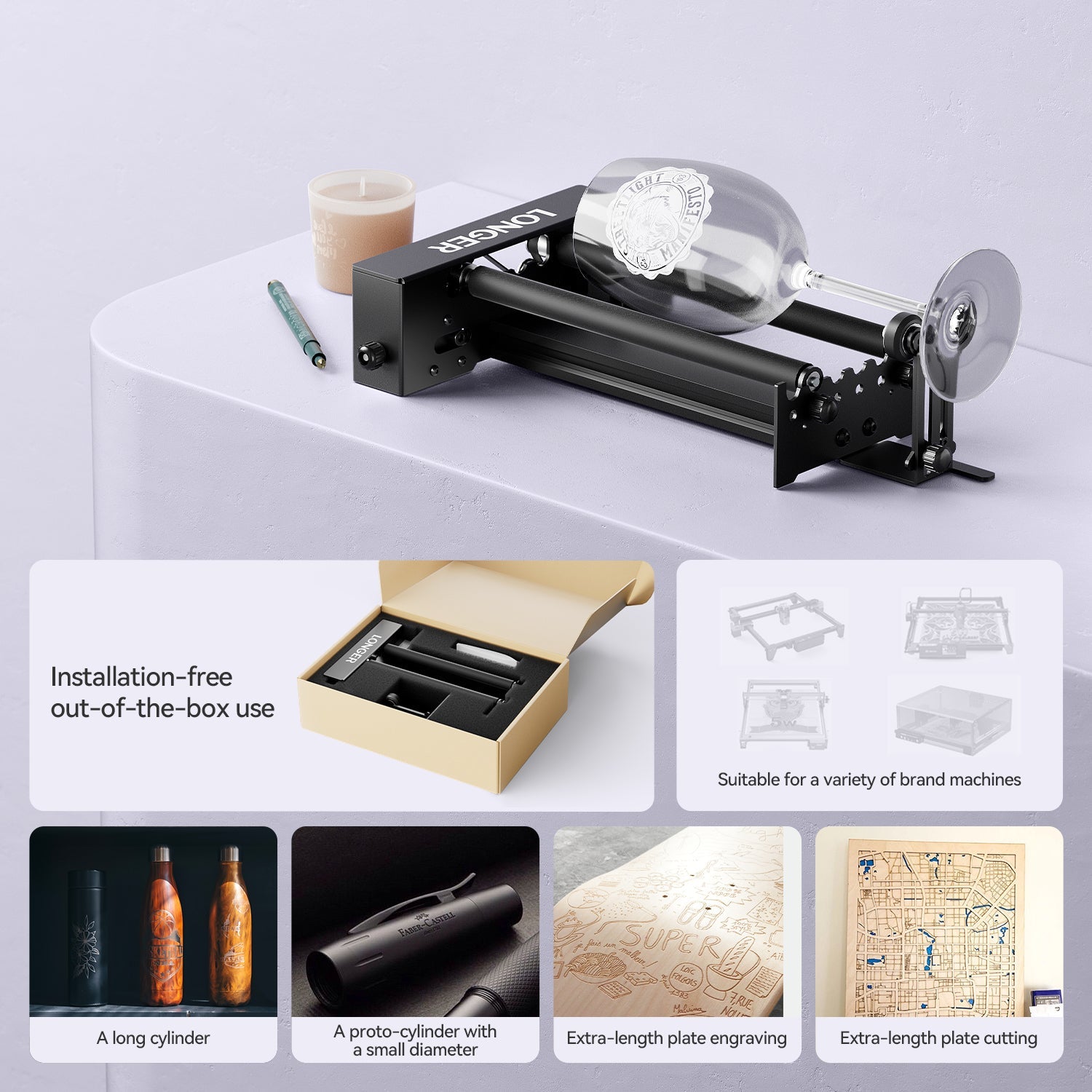 Longer Rotary Roller Upgrade Kits for Laser Engraver